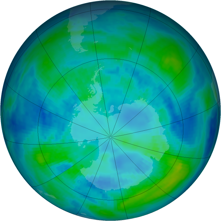 Antarctic ozone map for 13 April 1993